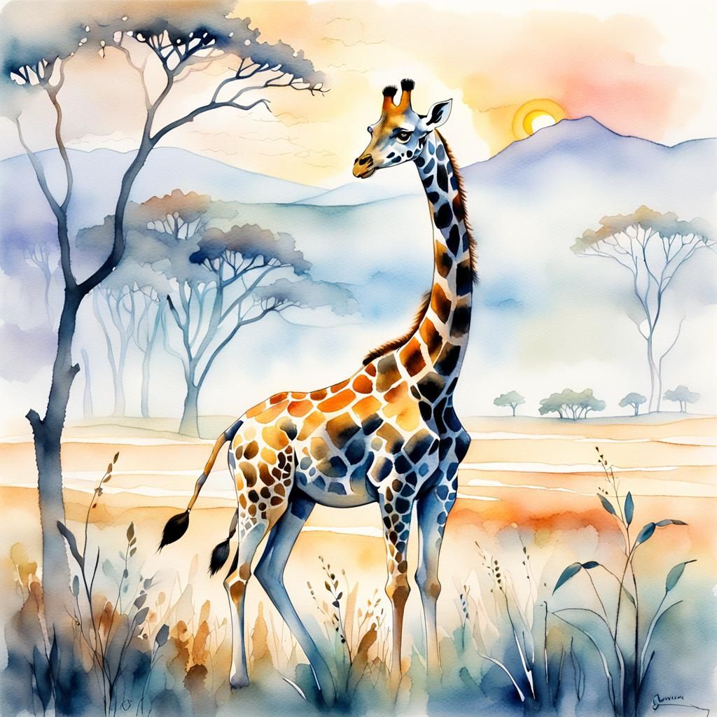 Graceful Giraffe in Watercolor with Pastel Shades