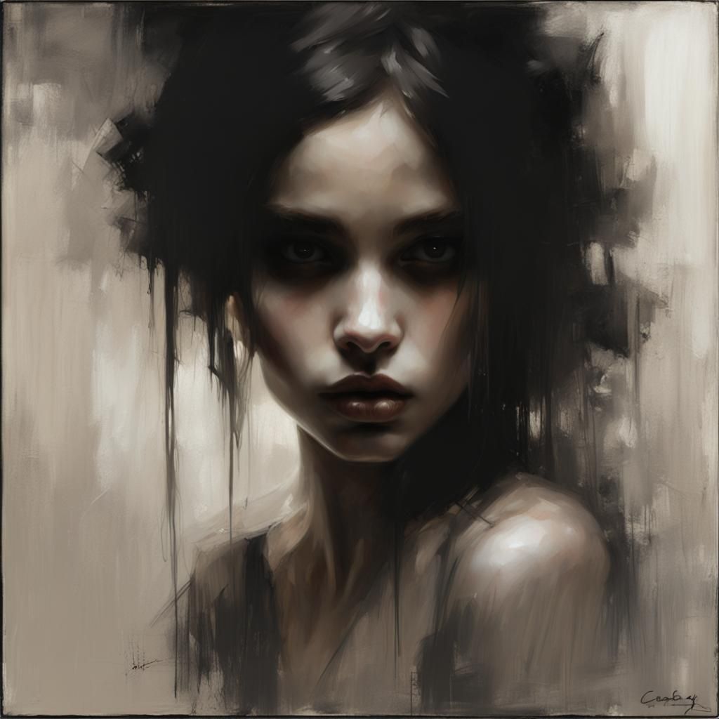Gothic Girl Emerging from Darkness in Evocative Style