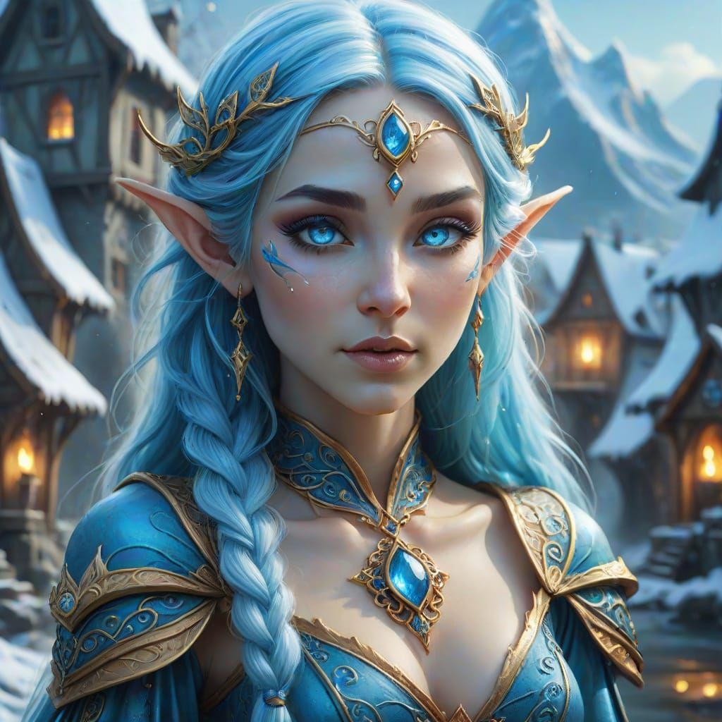 Ethereal Elven Wizardess in Icy Blue Tones