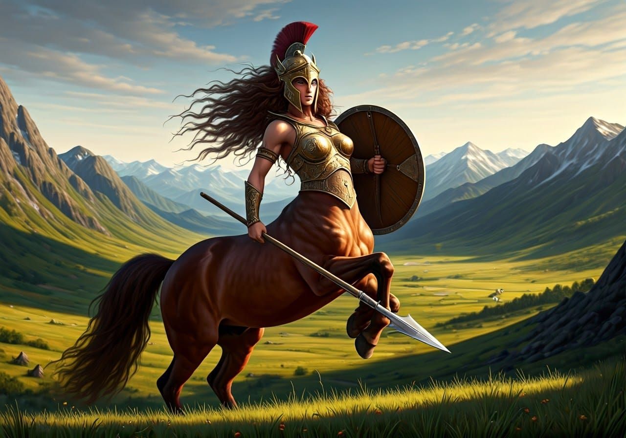 Fawn Centaur Warrior Poised for Battle