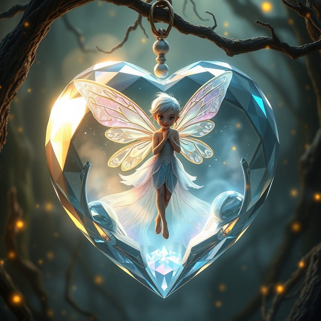 Enchanted Fairy in Shimmering Crystal Heart Orb