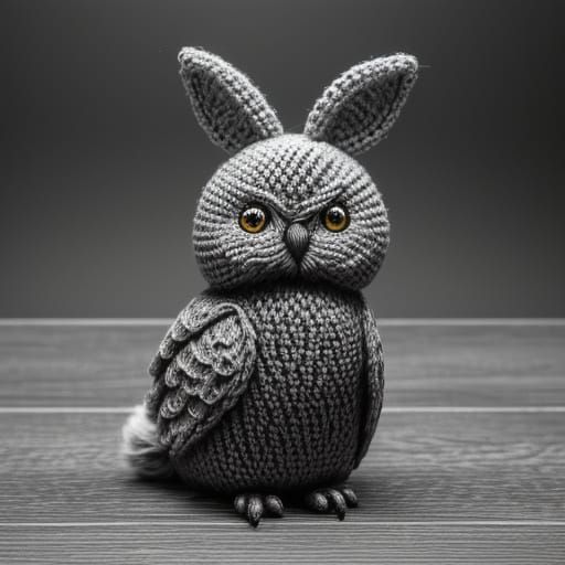 Hyper-Realistic Amigurumi Animal Gathering in Charcoal