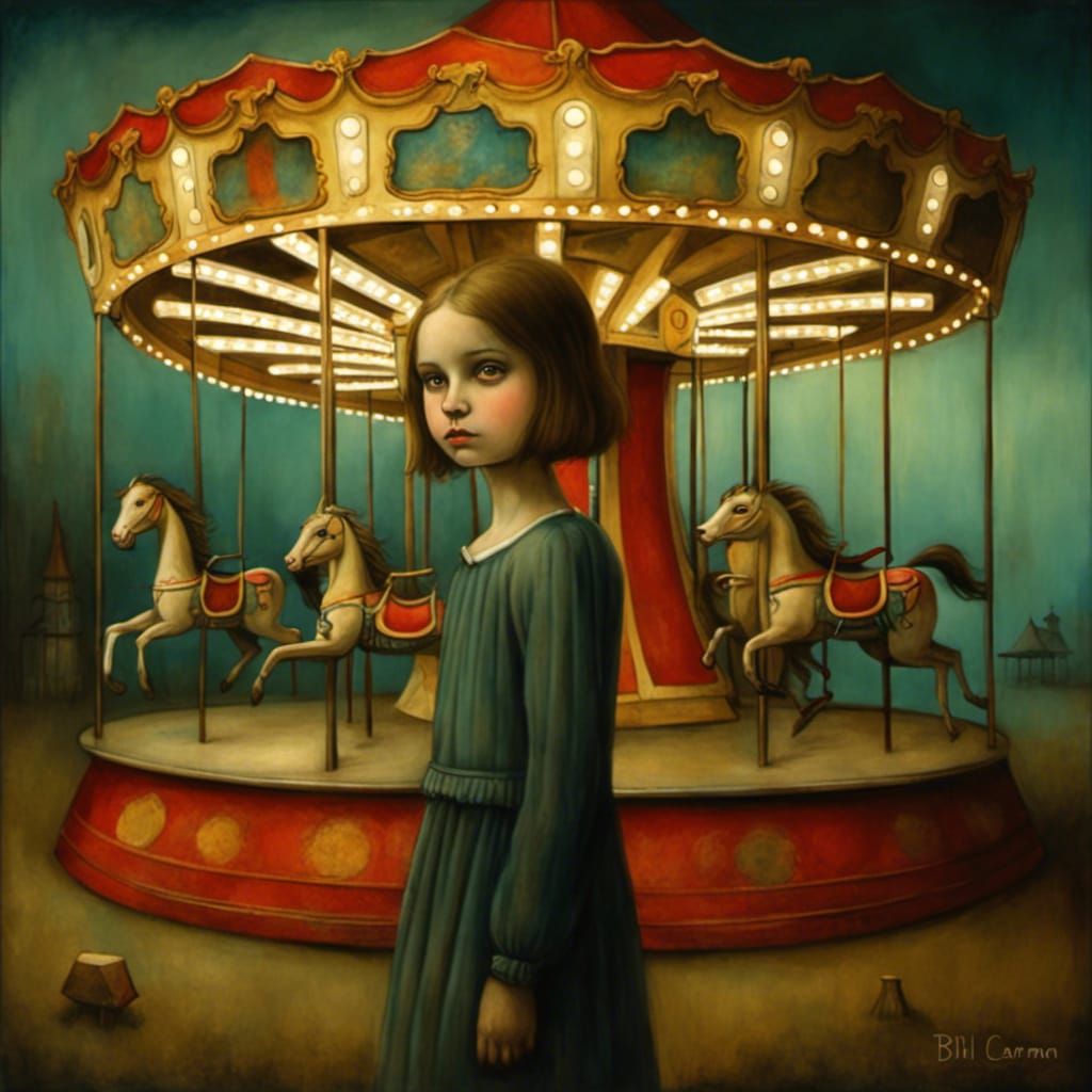 Girl by Abandoned Carousel, Painterly Style