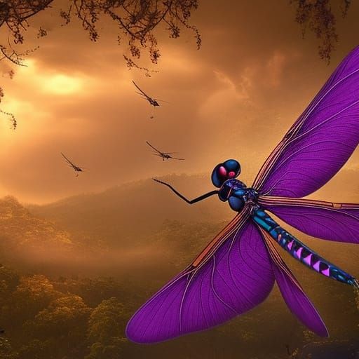 Purple dragonflies with beautiful background& ethereal vibes