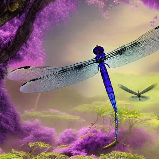 Purple dragonflies with beautiful background& ethereal vibes