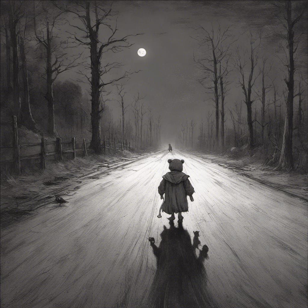 Ghostly Toddler with Bloody Teddy Bear in Horror Style