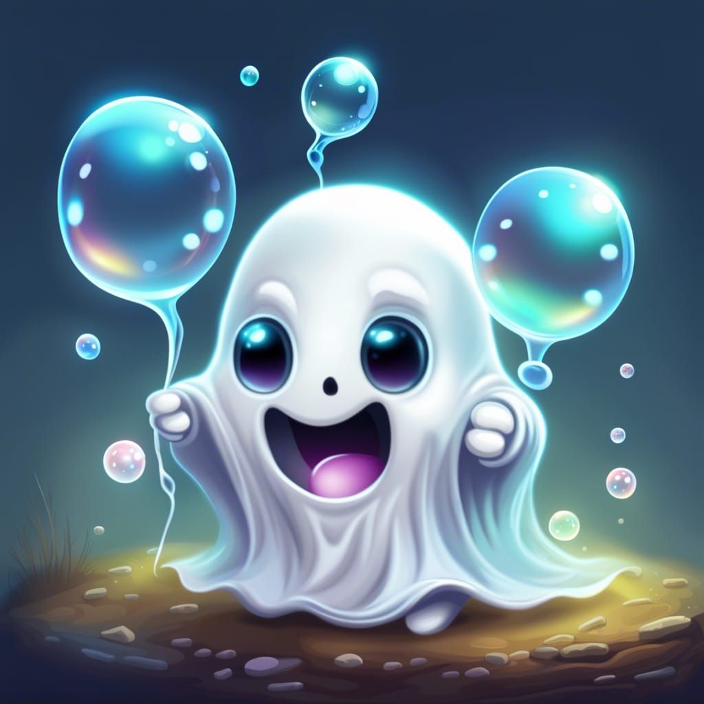 Cute Ghost Blowing Bubbles: Hyperdetailed Digital Art