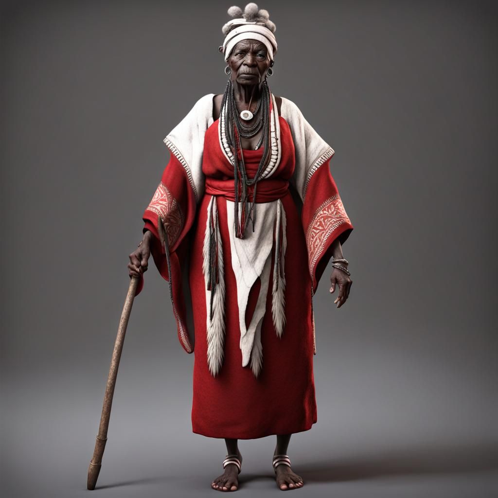 African Witch Doctor in Red Robe, Photorealistic Render