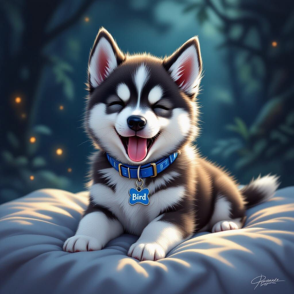 Sleepy Husky Puppy in Dark Fantasy Art Style