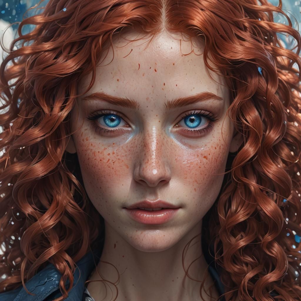 Red Haired Girl Portrait in Art Nouveau Style