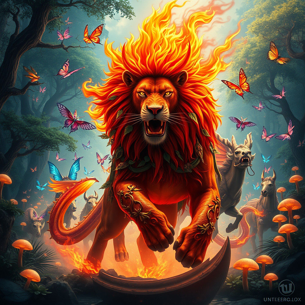 Majestic Fire Lion Leads Army to Jungle