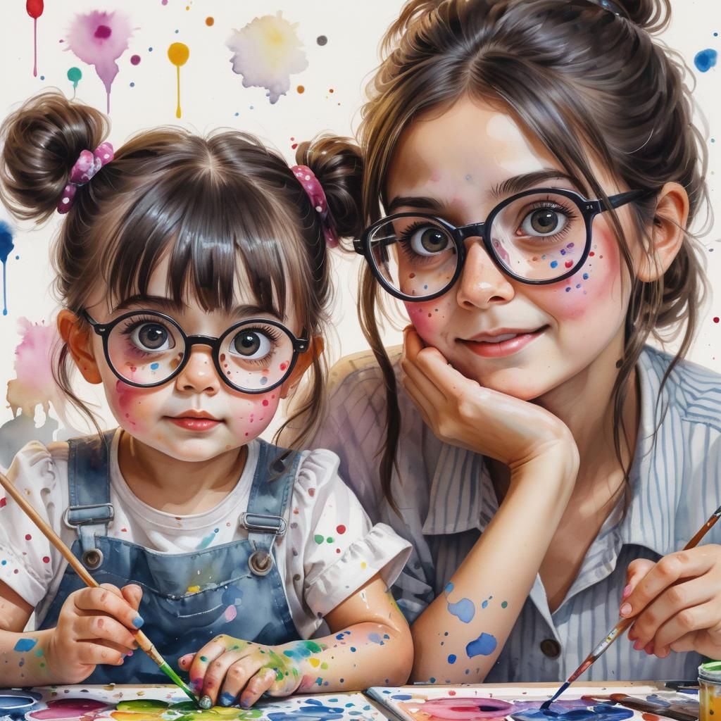 Grandmother and Granddaughter's Watercolour Fun