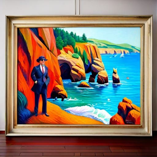 Coastal Rock Carving: Boxer and Mouse in Impressionist Style