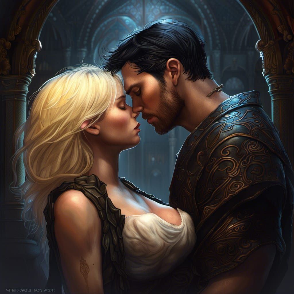 Kissing Couple in Dark Fantasy Style