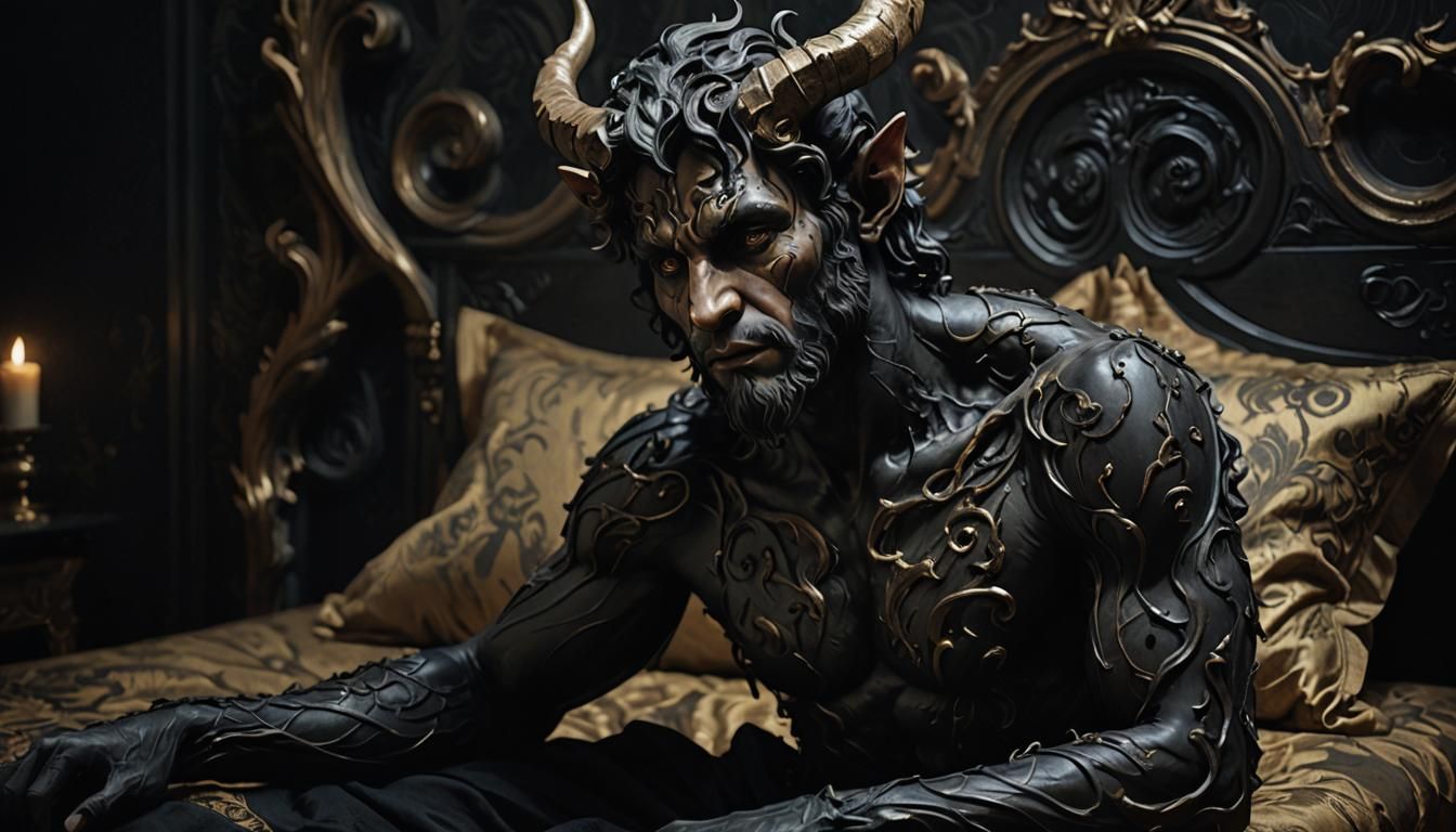 Resin Faun in 17th Century Bedroom: Mystical Concept Art