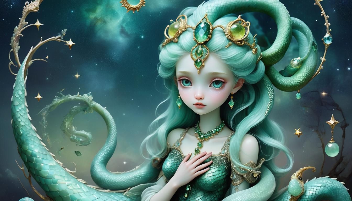 Cracked Cosmic Egg Reveals Serpent in a Lush Forest