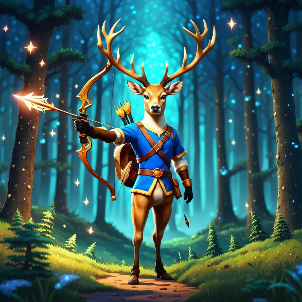 Hyperrealistic Deer Video Game Character in Magic Forest