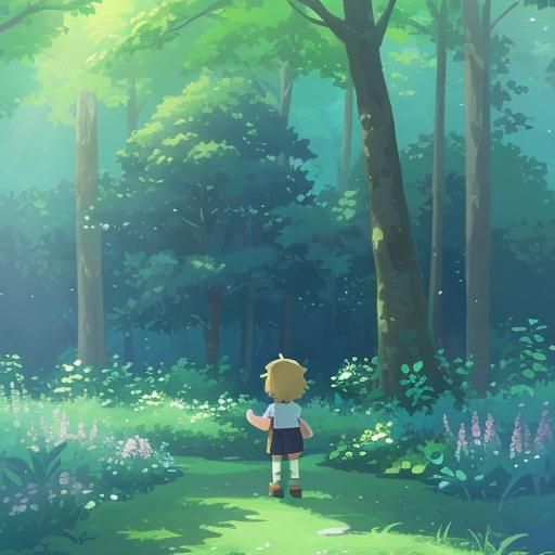 Whimsical Anime Icineroar in Vibrant Forest