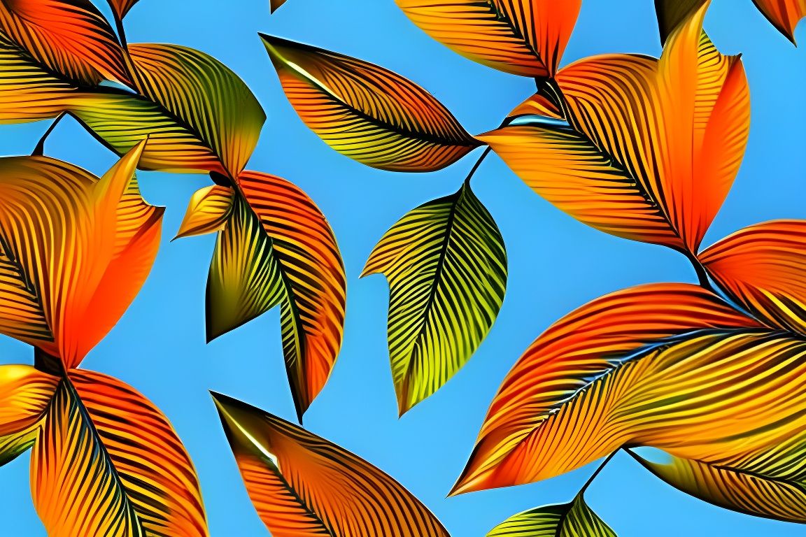 Fractal Leaf Patterns in Orange and Blue