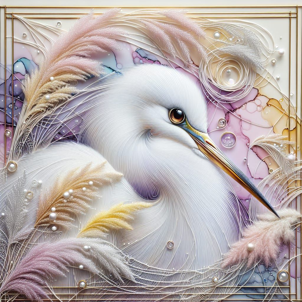 Majestic White Egret in Pastel Landscape