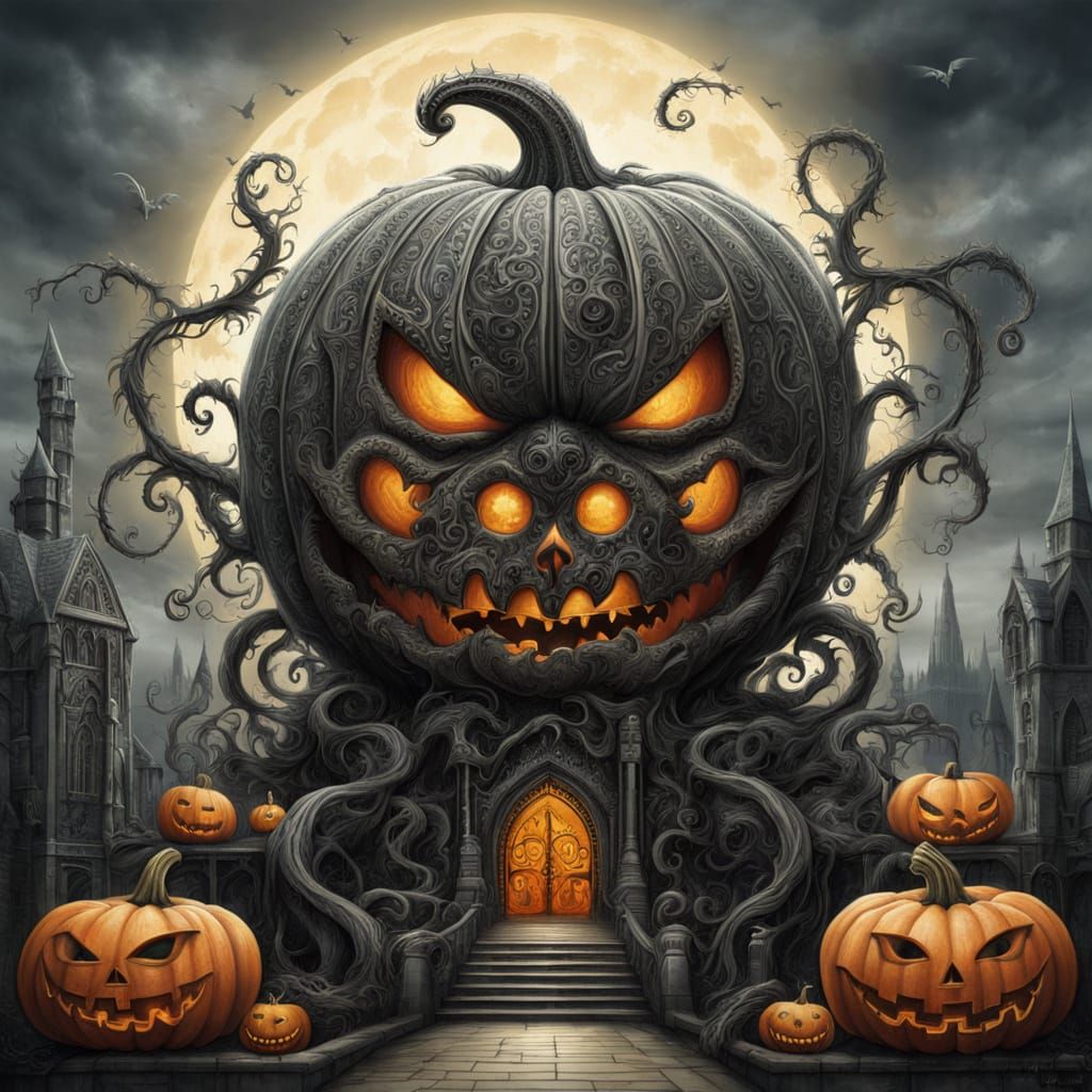 Gothic Pumpkin Creature in H.R. Giger Style