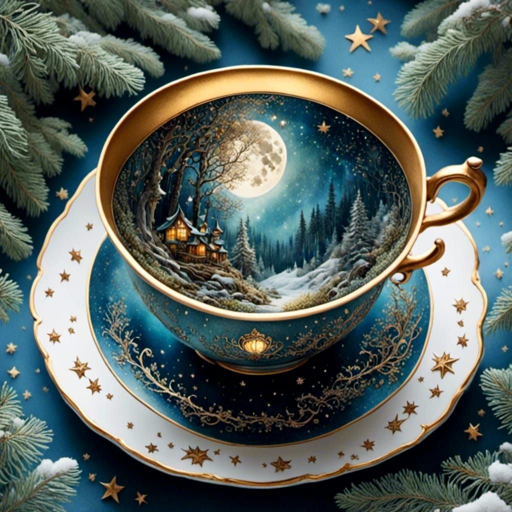 Teacup Forest in Romantic Watercolor Style