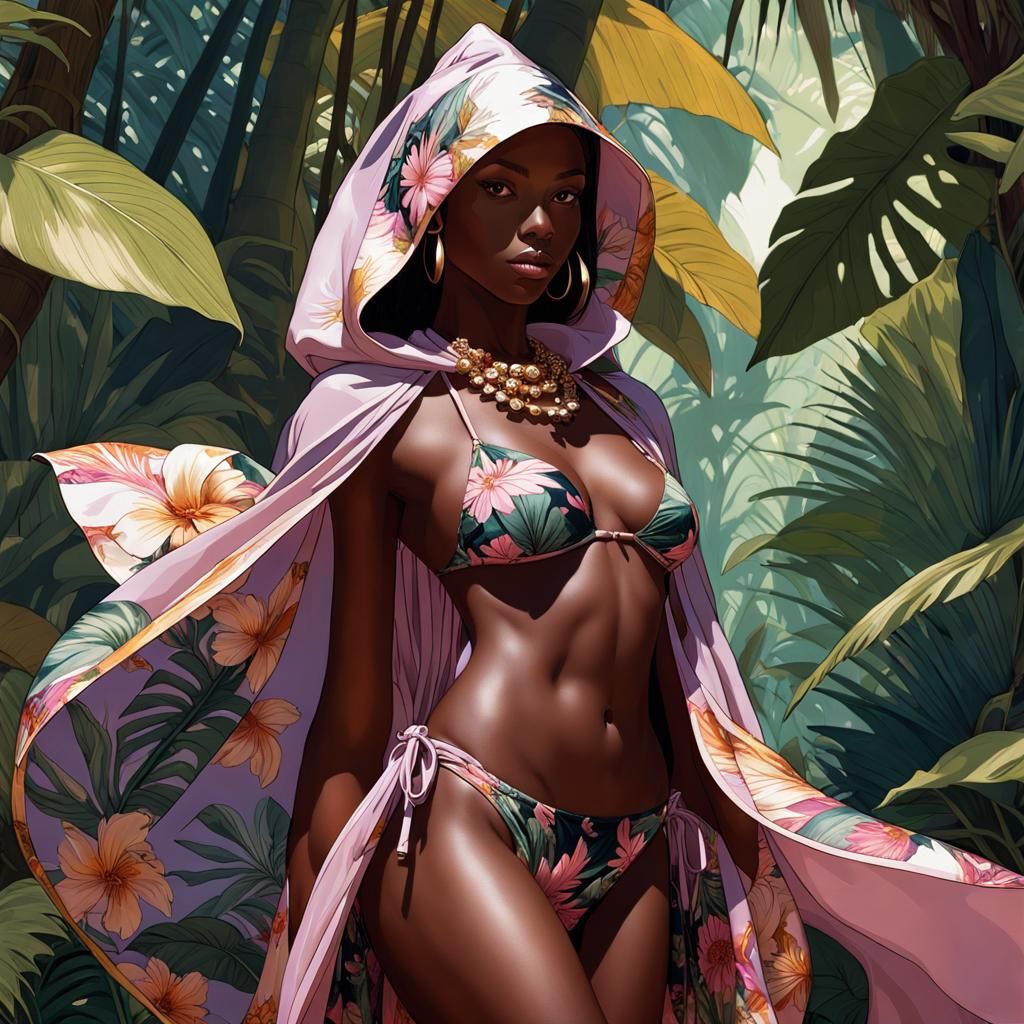 Elf in Floral Sarong: Double Exposure Art Nouveau