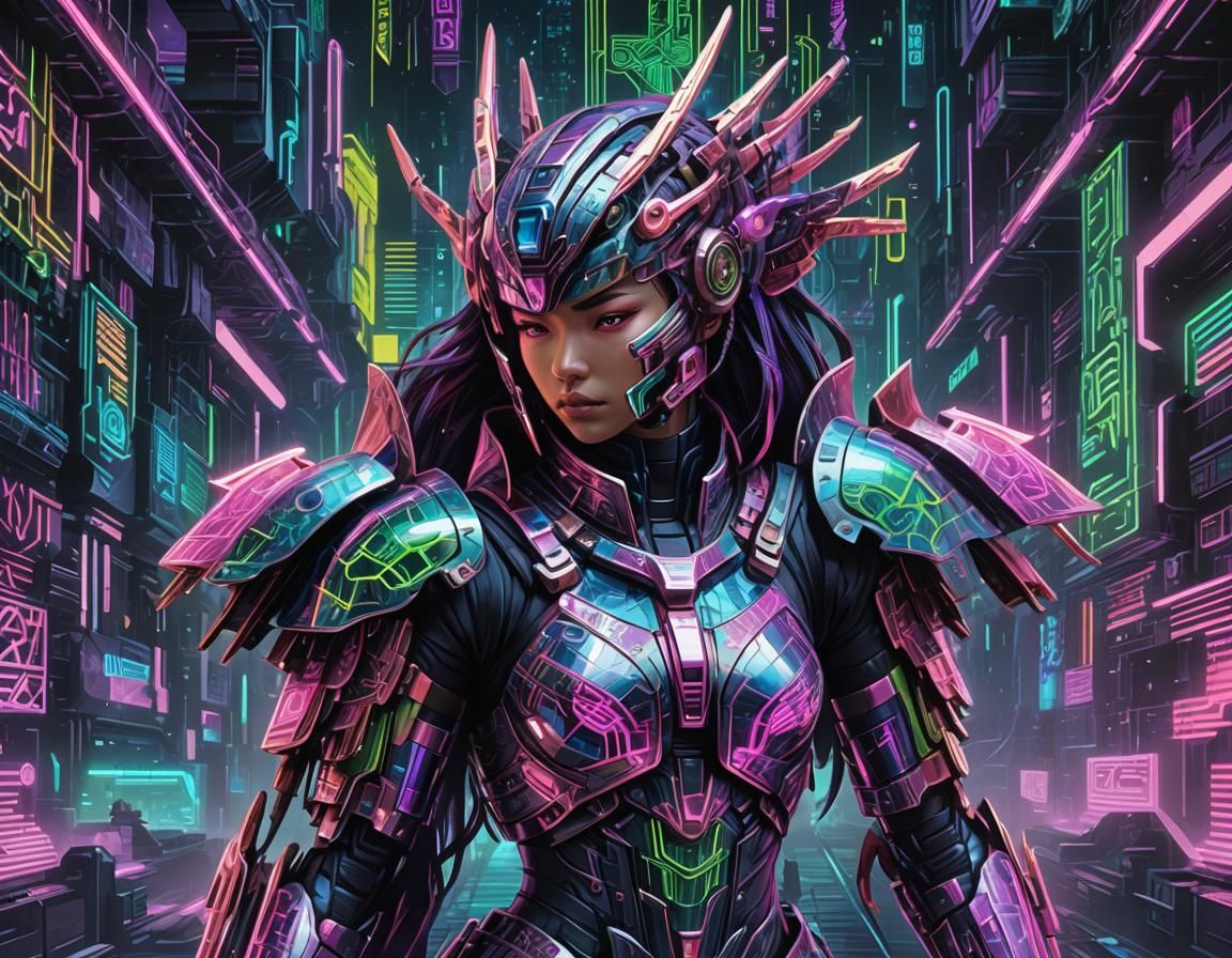 Futuristic Maya Warriors in Cyberpunk Fractal Art