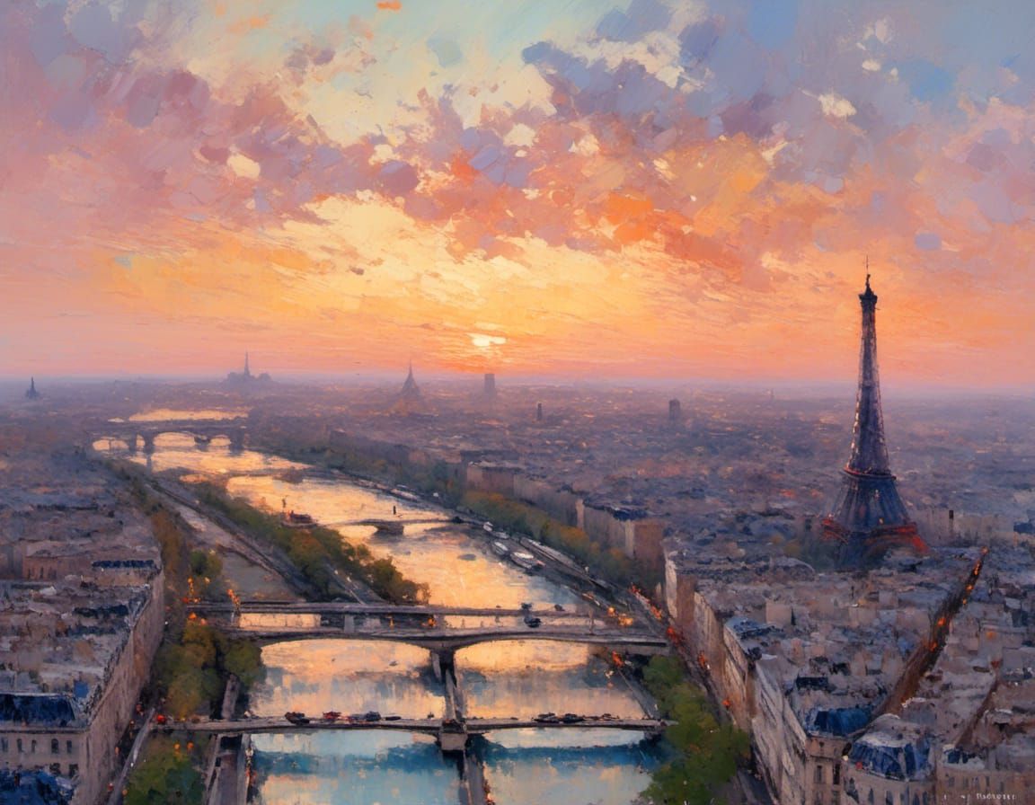 Impressionist Paris in Spring at Dawn