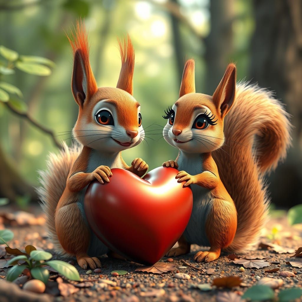 Love Struck Squirrels in Hyperealistic 3D CGI Comic Art