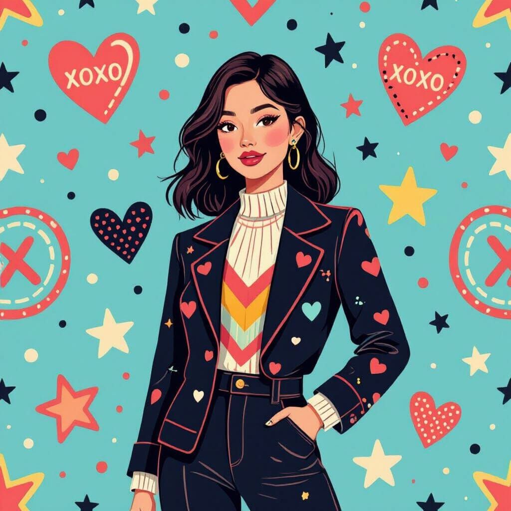 Y2K Fashion Portrait with Doodle Vector Pattern