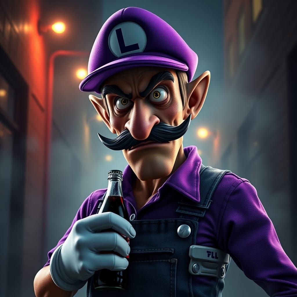 Humanized Waluigi Poses with Mischief