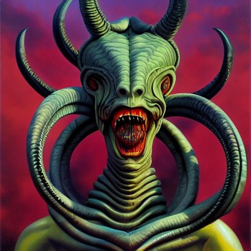 Stern Alien Naga with Demonic Horns