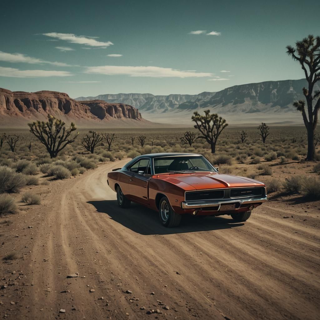 Dramatic Dodge Charger in Cinematic Film Still