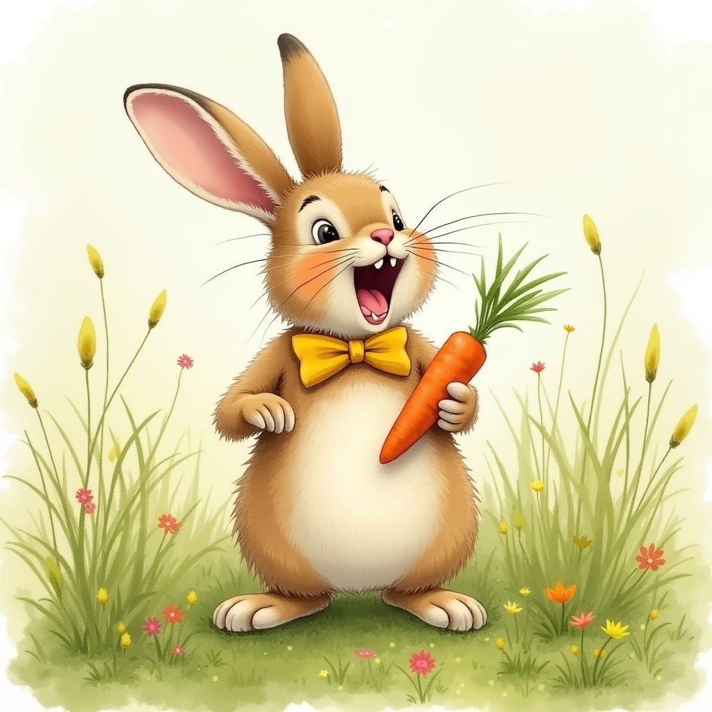 Playful Bunny's Uncontrollable Laughter in Lush Meadow