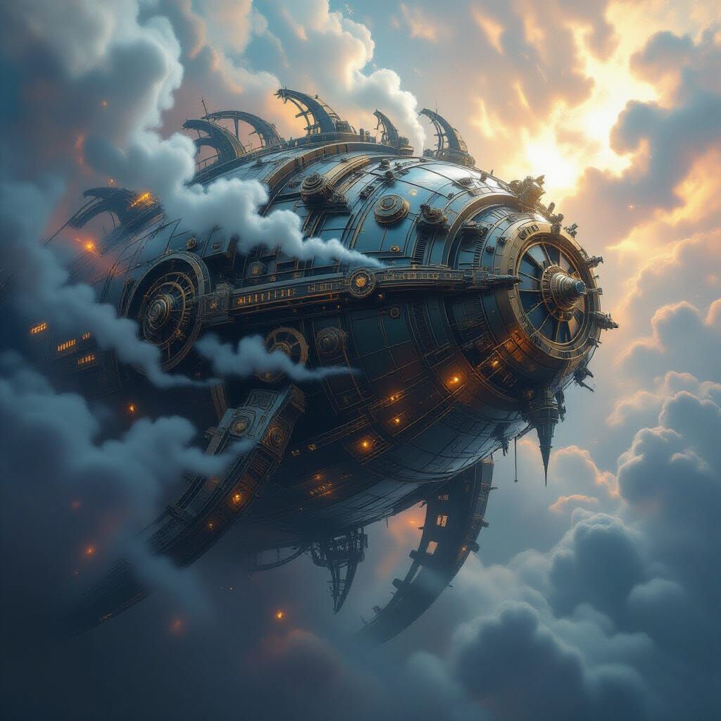 Colossal Clockwork Leviathan in Cosmic Nebula