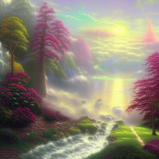 Ethereal Fantasy Landscape in Kinkade Style