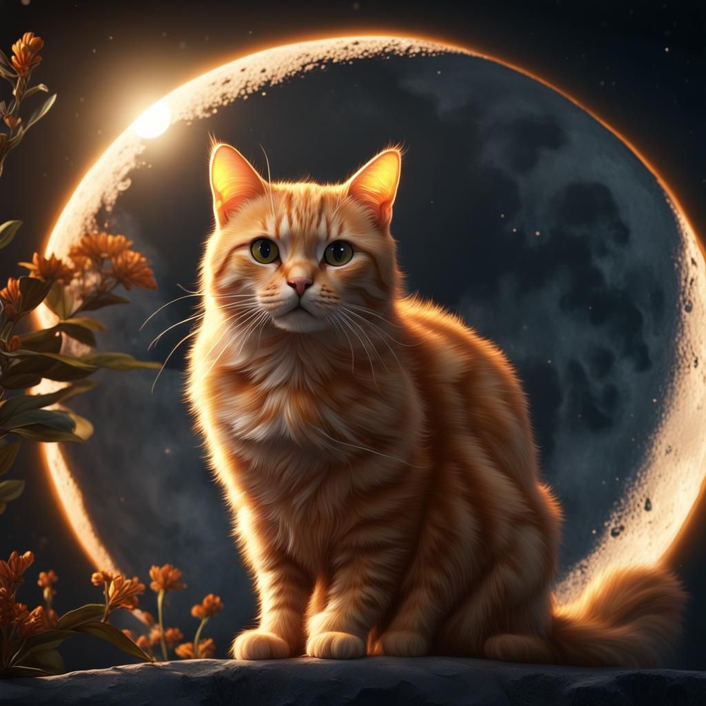 Orange Tabby Cat in Moonlight: Fantasy Concept Art