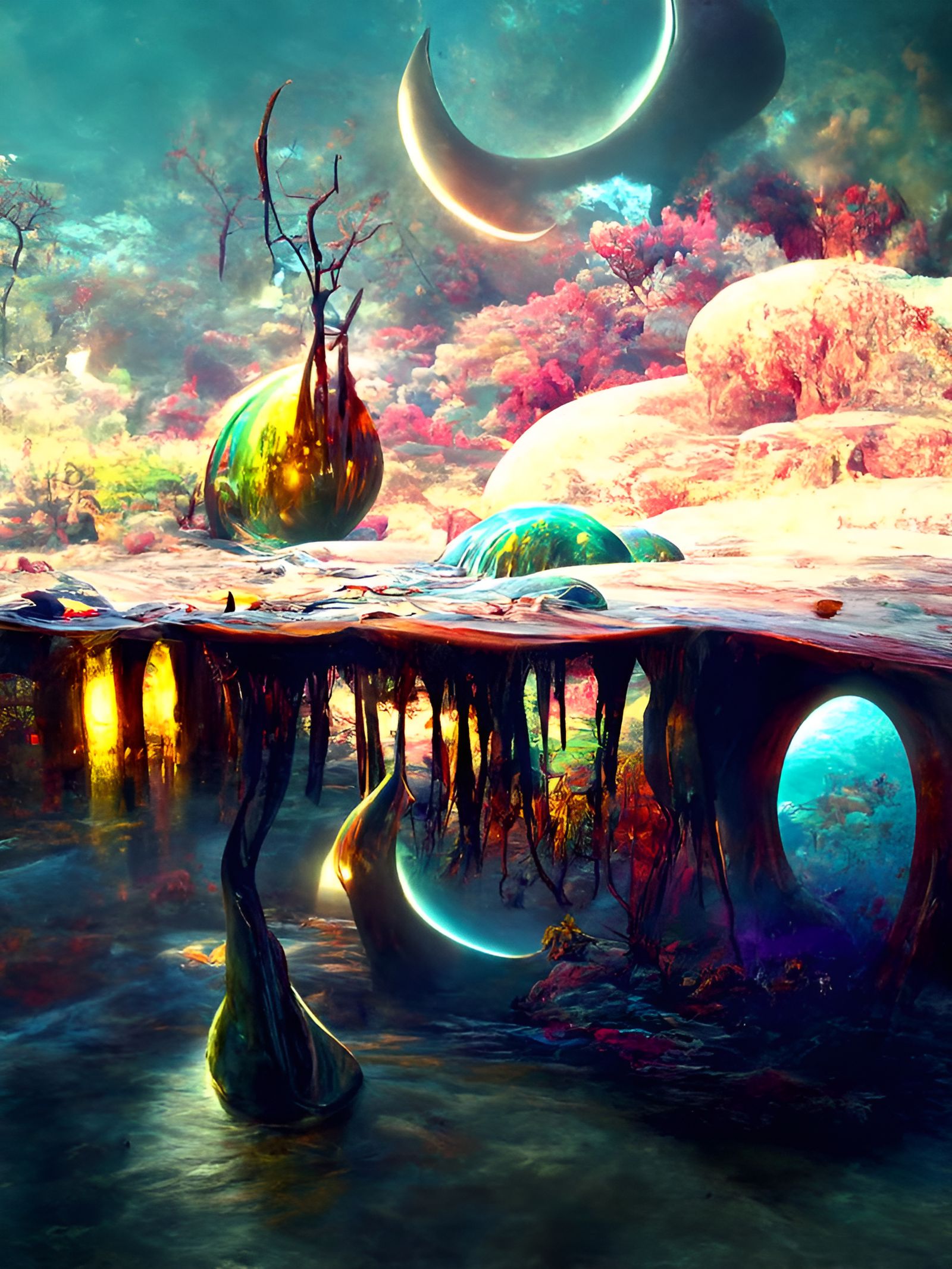 Surreal Alien Landscape with Glowing Water