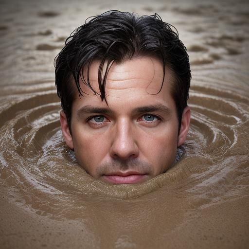 Male Police Officer Sinking in Quicksand Portrait