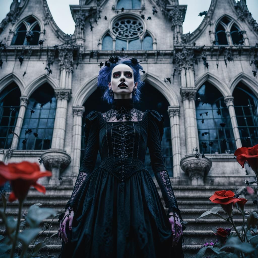 Gothic Surrealism with Woman in 80s Fashion