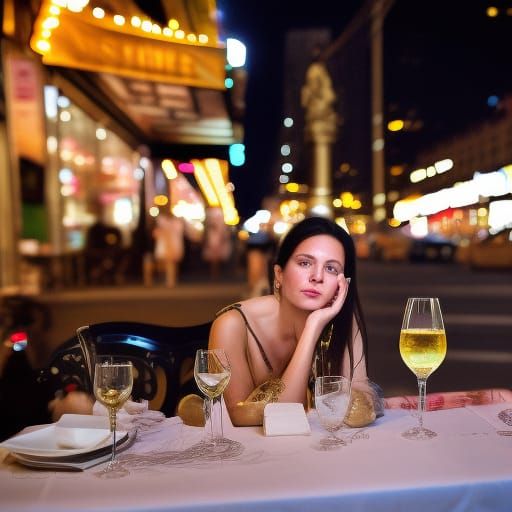 Nighttime Street Cafe Scene in Hyperrealistic Style