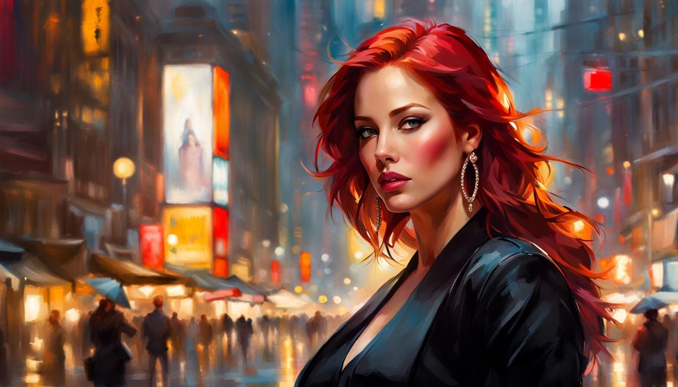 Red-Haired Woman in Oil Painting Style
