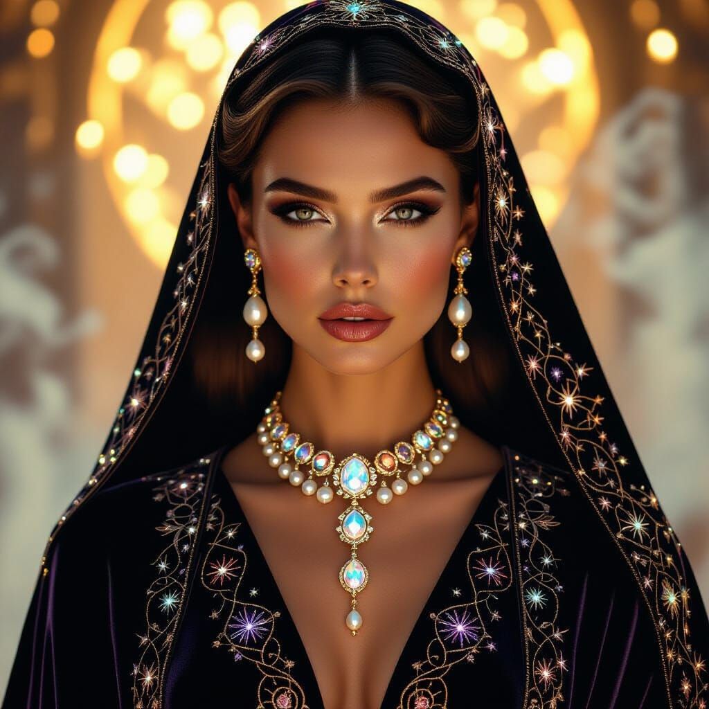 Regal Woman in Interstellar Velvet Robes