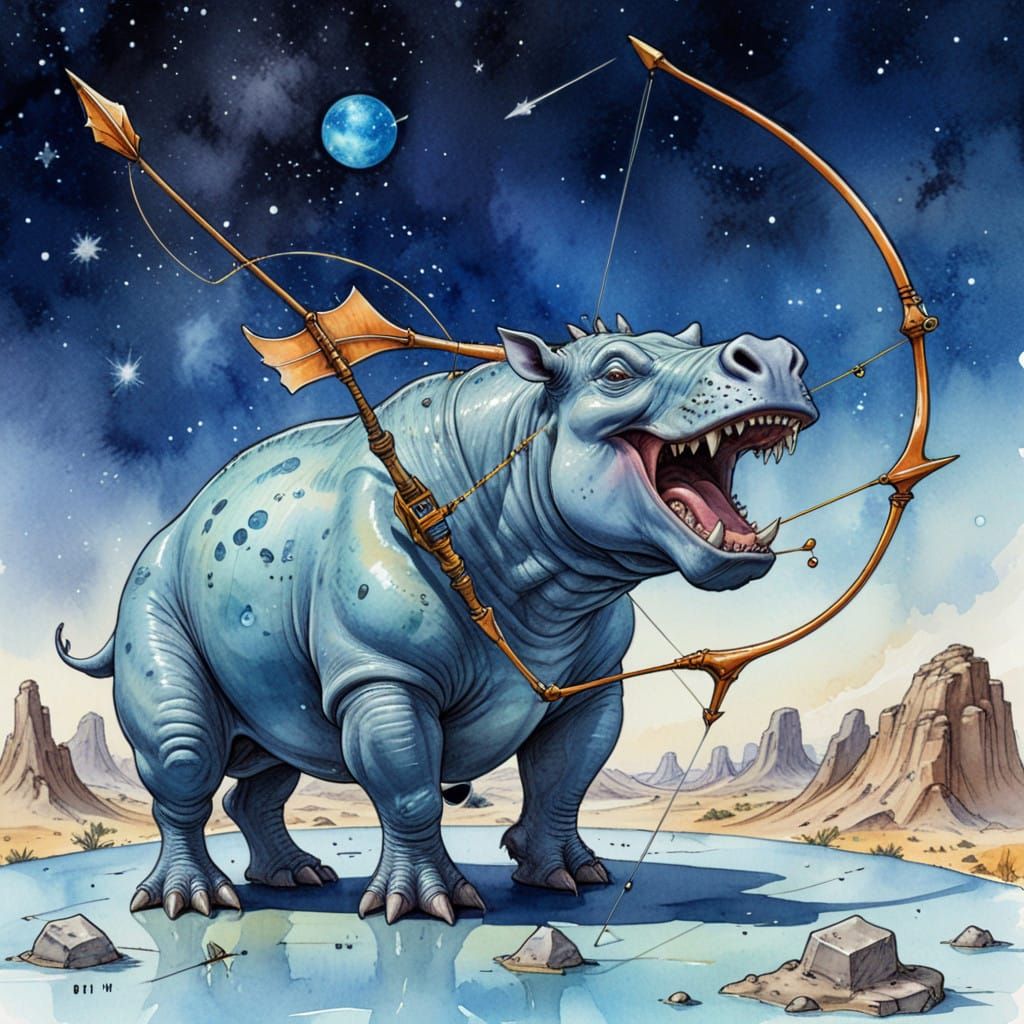 Alien-Hybrid-Hippopotamus Archer in Cosmic Battle
