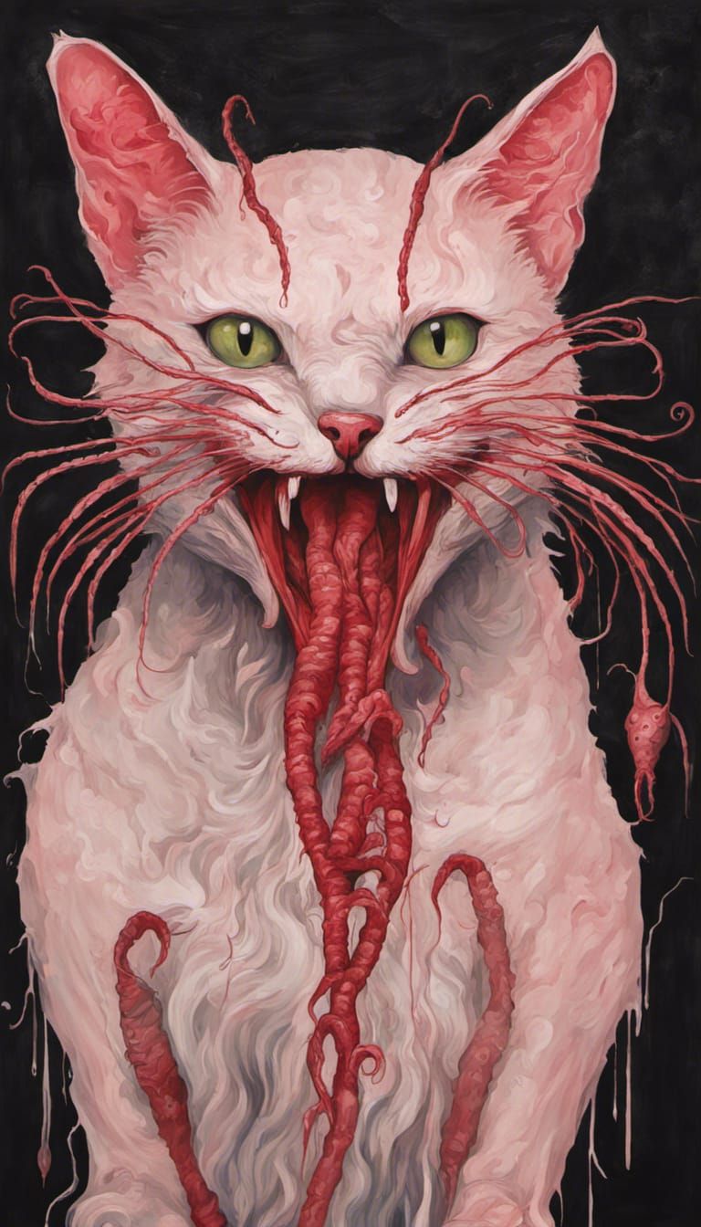 Nightmarish Cat Portrait in Hieronymus Bosch Style