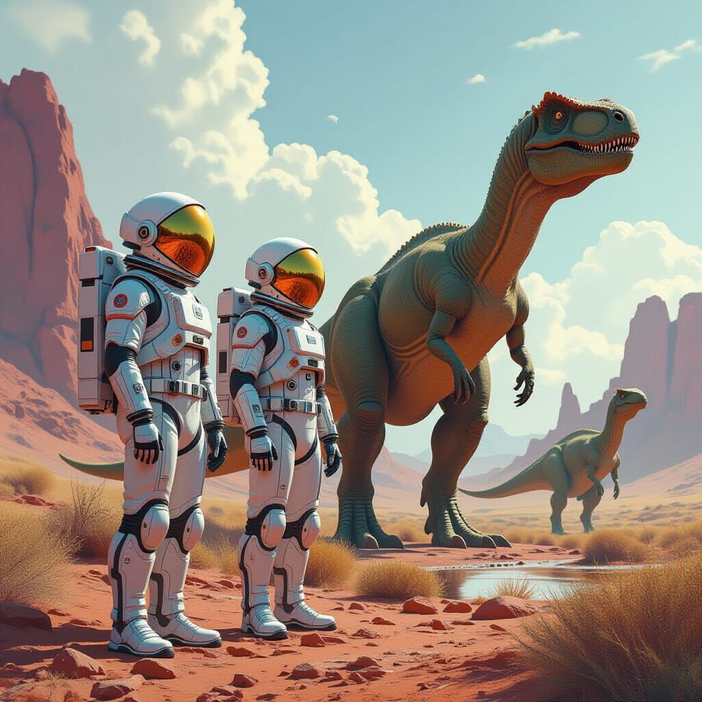 Astronauts Meet Dinosaurs in Prehistoric Digital Art