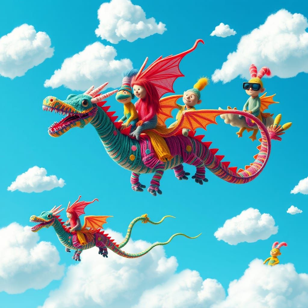 String Dragon Race in Whimsical Cartoon Style