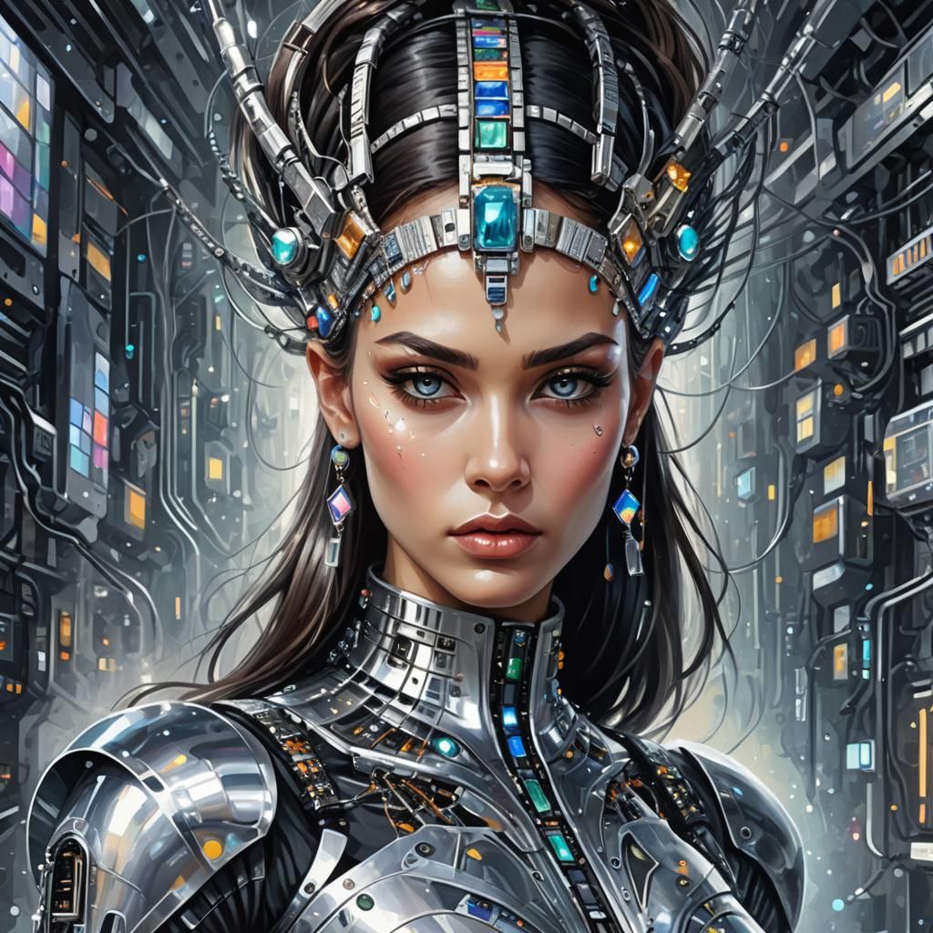 Empowered woman of the future, with a high hairstyle with a ...