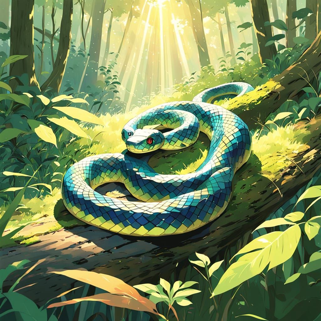 Luminous Rainbow Snake Enchants a Golden Forest